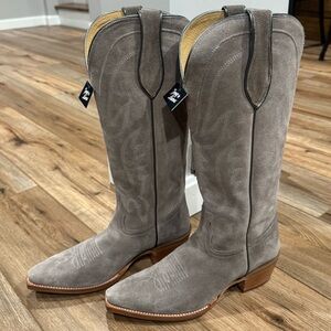 TONY LAMA NWT Tall Gray Suede Snip Toe Cowboy Boots | Size 8.5 B